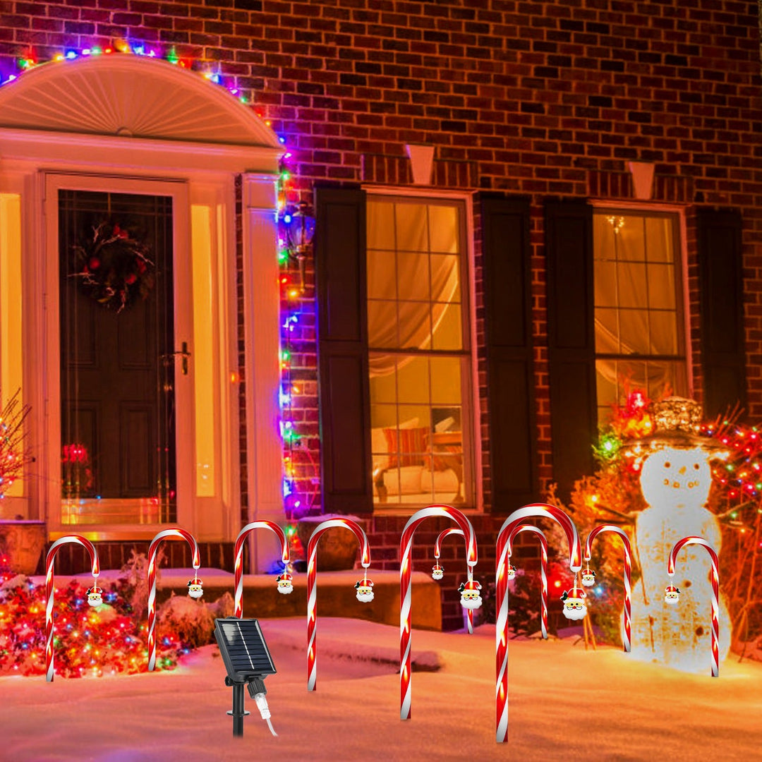 Solar Christmas Candy Cane Lights with 12 Candies 72LEDs Outdoor Christmas Decorations IP44 Waterproof Flickering Pathway Markers String Lights with 8