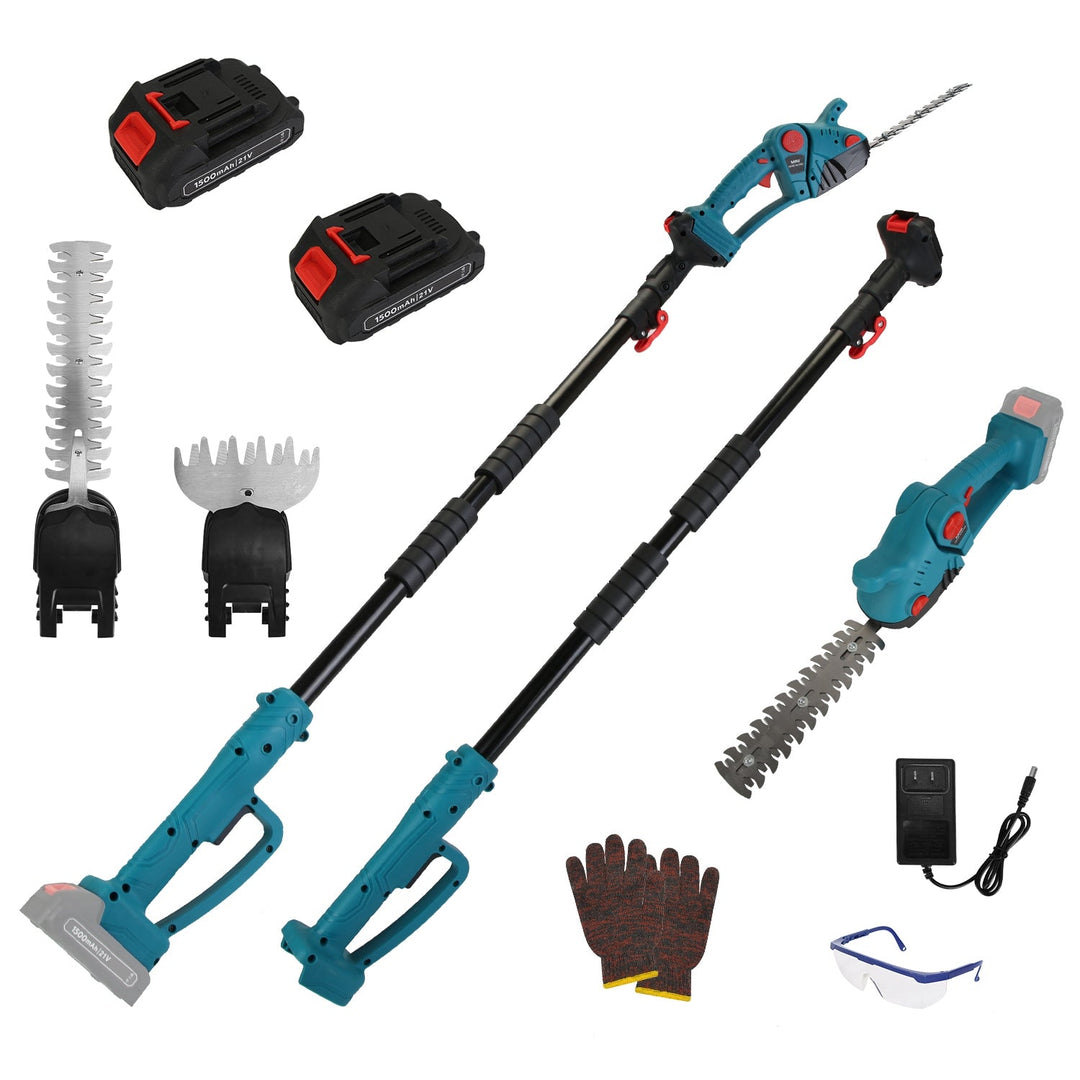 Pole Mini Hedge Trimmer & Grass Shear Electric Cordless Handheld Hedge Trimmer with 90¡ Rotatable Head Telescopic Extension Pole Gloves Goggles 2Pcs 2