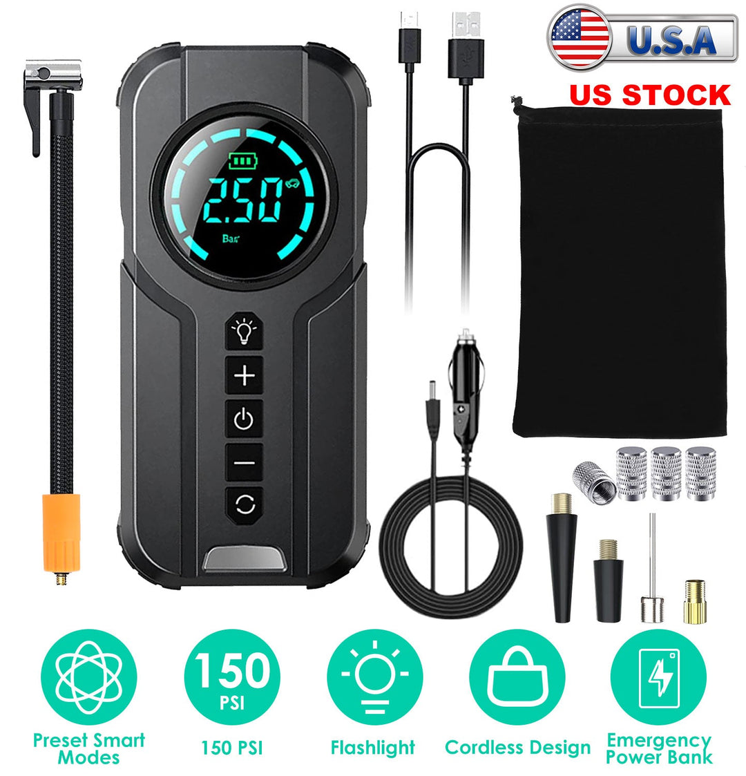 Car Tire Inflator Pump Portable Car Air Compressor Wireless Electric Air Pump 150 PSI with LED Light