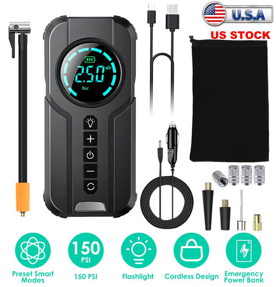 Car Tire Inflator Pump Portable Car Air Compressor Wireless Electric Air Pump 150 PSI with LED Light