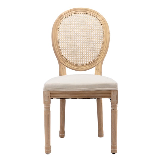 French Style Solid Wood Dining Chairs Set of 2, Elegant Oval Back Kitchen Side Chairs for Dining Room & Living Room