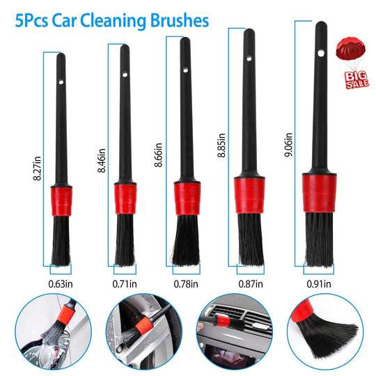 5Pcs Car Detailing Brush Set Detail Gap Cleaner For Automotive Dashboard Air Vent Wheels Cleaning Wet Dry Use