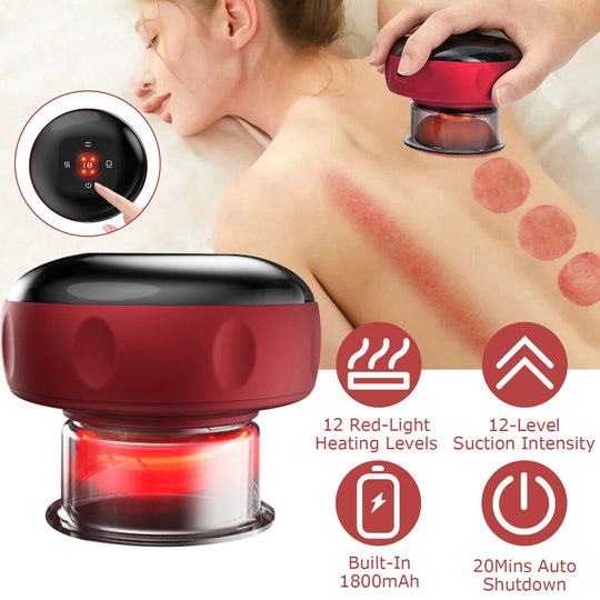 Electric Cupping Therapy Massager Electric Back Scraping Machine Vacuum Therapy CuppingÊTherapy Device with 12 Levels Temperature and Suction