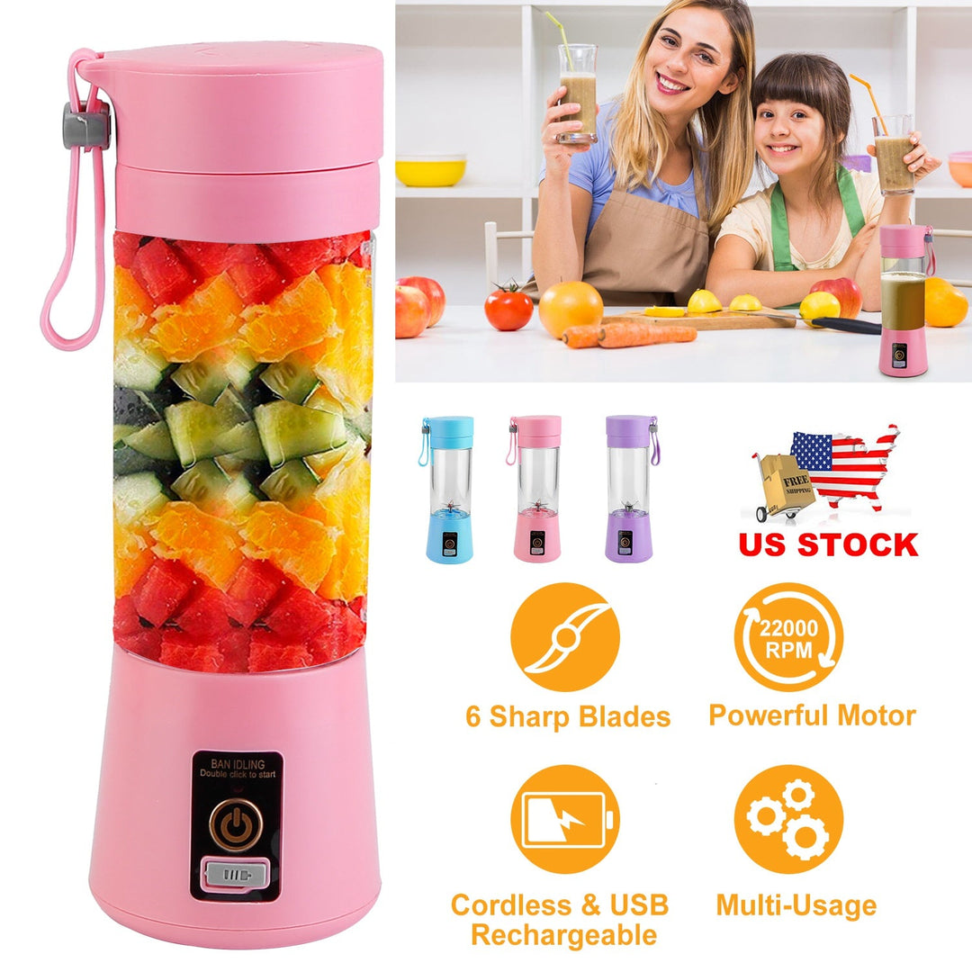 Portable Juicer Blender USB Rechargeable Juicer Cup Fruit Baby Food Mixing Machine w/ 6 Blades Powerful Motor