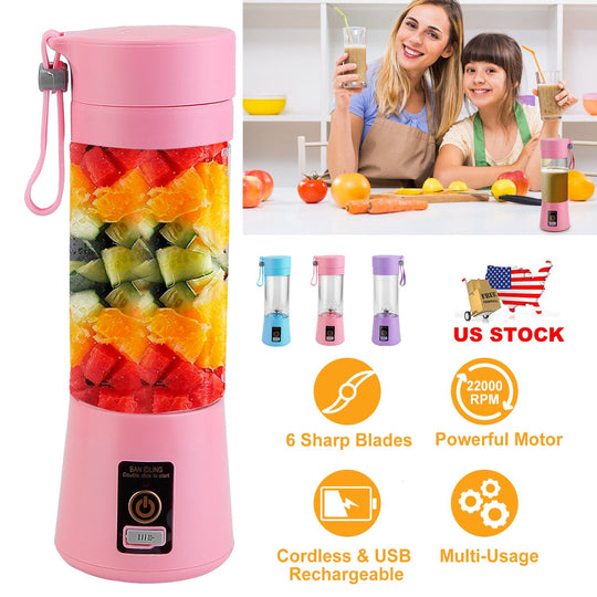 Portable Juicer Blender USB Rechargeable Juicer Cup Fruit Baby Food Mixing Machine w/ 6 Blades Powerful Motor