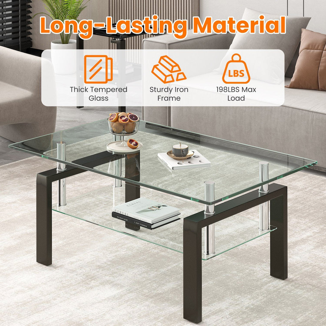 Tempered Glass Coffee Table with 2-Layer Design