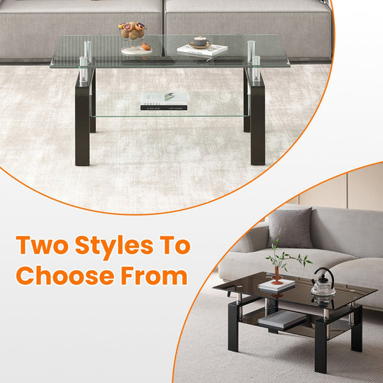 Tempered Glass Coffee Table with 2-Layer Design