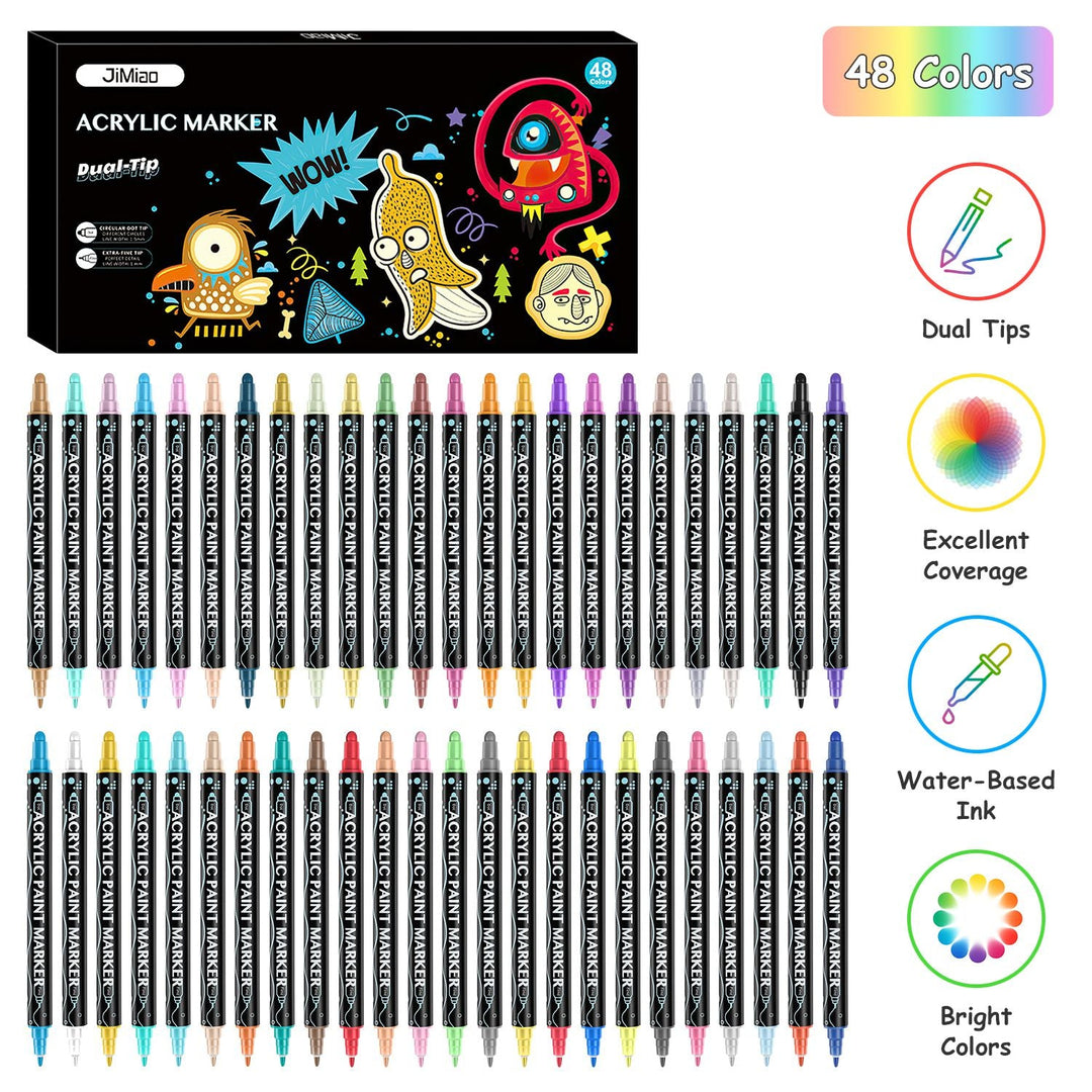 Dual Tip Acrylic Paint Markers Set - Water-Based & Quick-Dry