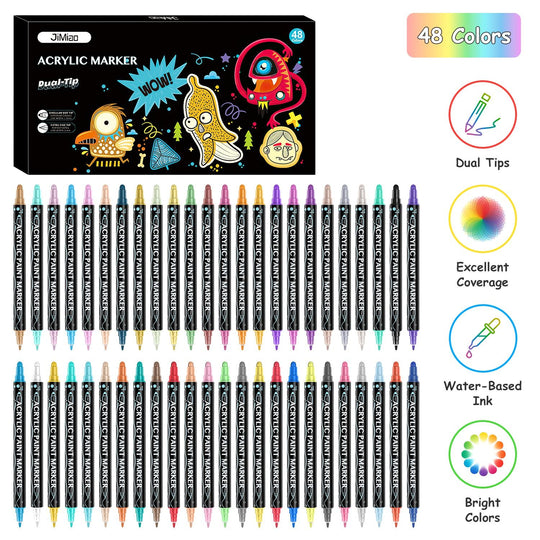 Dual Tip Acrylic Paint Markers Set - Water-Based & Quick-Dry