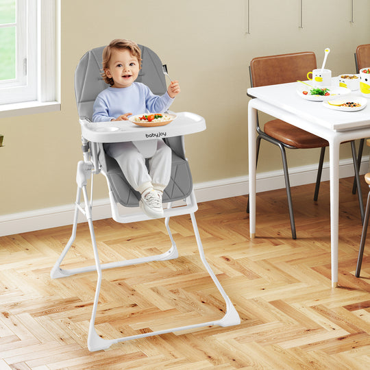 Easy Clean Compact Highchair with Removable Adjustable Tray and PU Seat Cushion-Gray