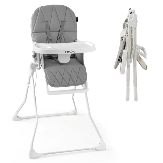 Easy Clean Compact Highchair with Removable Adjustable Tray and PU Seat Cushion-Gray