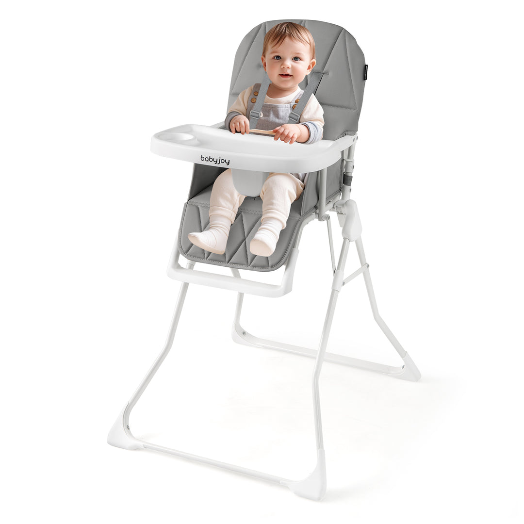 Easy Clean Compact Highchair with Removable Adjustable Tray and PU Seat Cushion-Gray