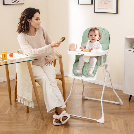 Easy Clean Compact Highchair with Removable Adjustable Tray and PU Seat Cushion-Green