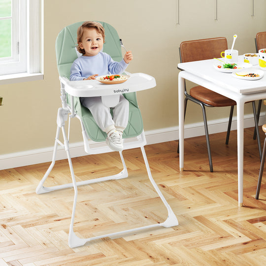 Easy Clean Compact Highchair with Removable Adjustable Tray and PU Seat Cushion-Green