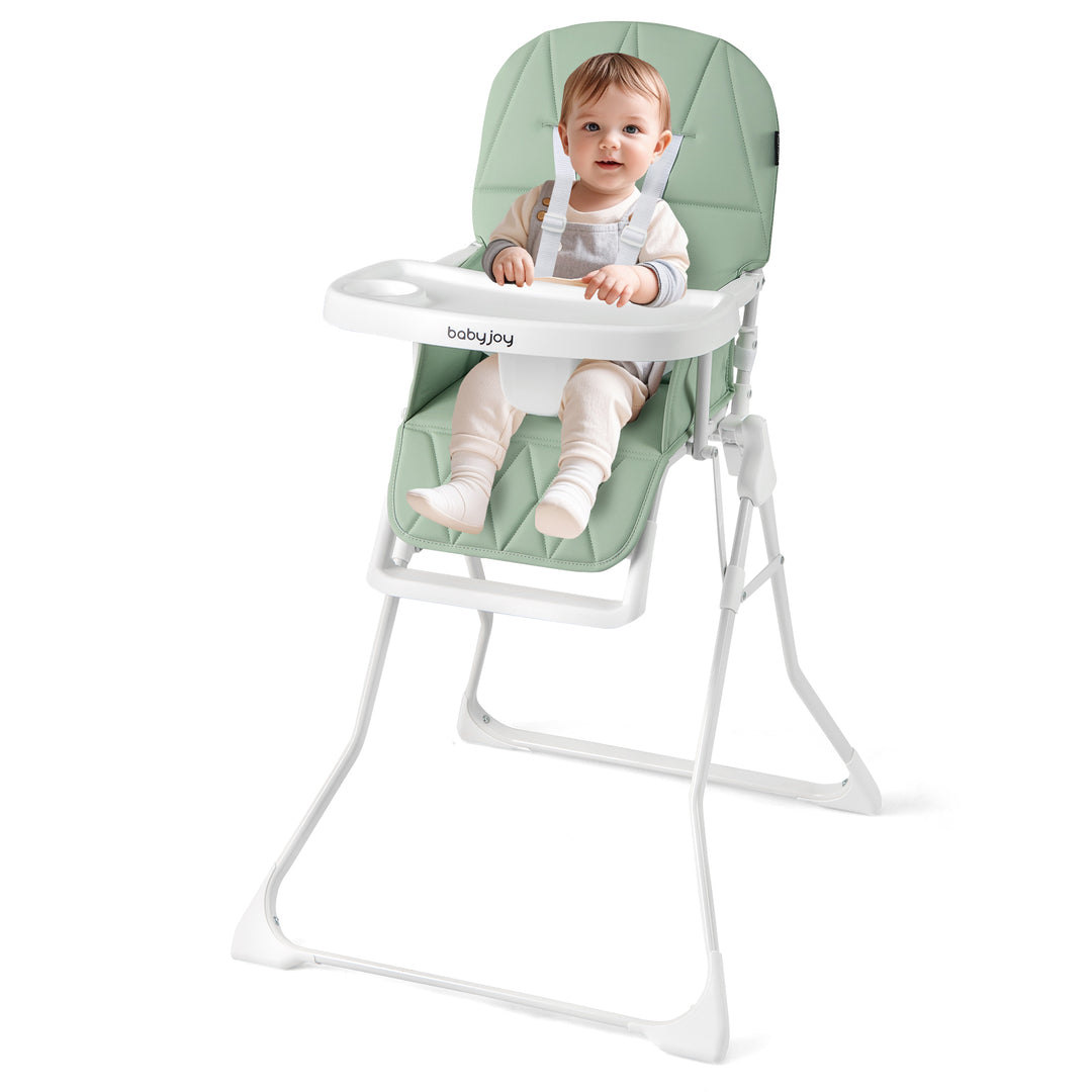 Easy Clean Compact Highchair with Removable Adjustable Tray and PU Seat Cushion-Green