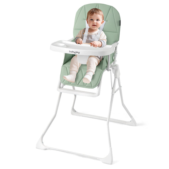 Easy Clean Compact Highchair with Removable Adjustable Tray and PU Seat Cushion-Green