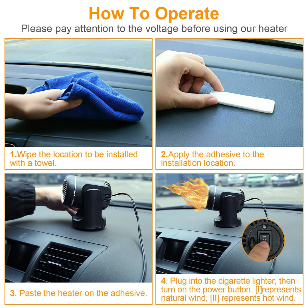 24V 160W Portable Car Heater & Fan | 2-in-1 Rotating Defroster/Demister with 4.92ft Cord
