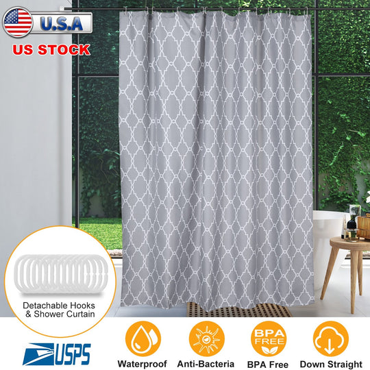 Shower Curtain Waterproof 70x70Ó Inches Bathroom Shower Drape Liner Print Polyester Fabric Bathroom Curtain w/ 12 Hooks for Bathtub Shower Stall