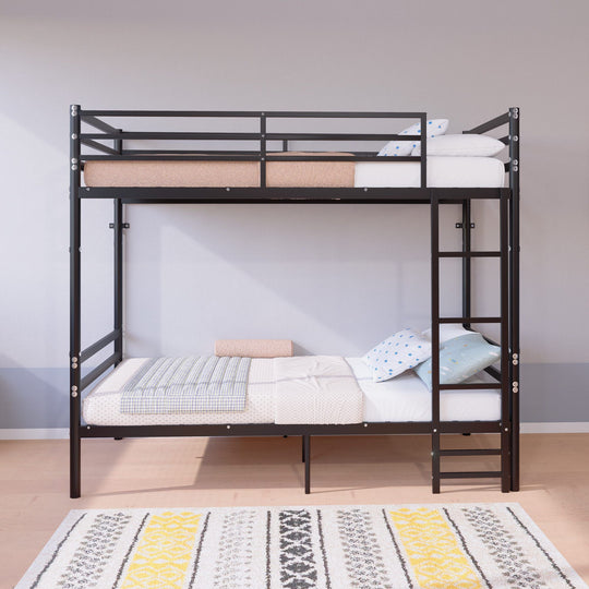 Twin Over Twin Metal Bunk Bed with Ladder and Guardrails