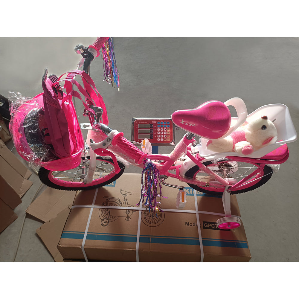 12in Carbon Steel Kid Bike with Backpack Streamers Helmet Detachable Training Wheels