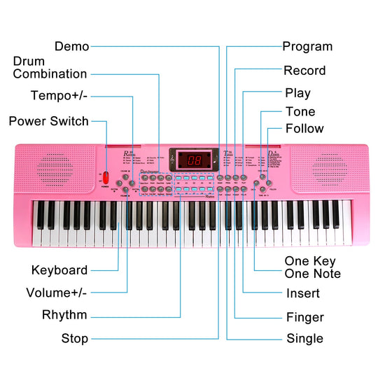 61 Keys Digital Music Electronic Keyboard Electric Musical Piano Instrument Kids Learning Keyboard w/ Stand Microphone For Beginners