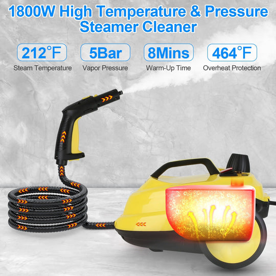 1800W Steam Cleaning Machine – 2L Tank, High Pressure, 15 Accessories