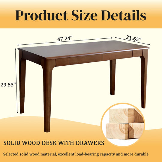 Solid Wood Desk with Drawers for Home Office