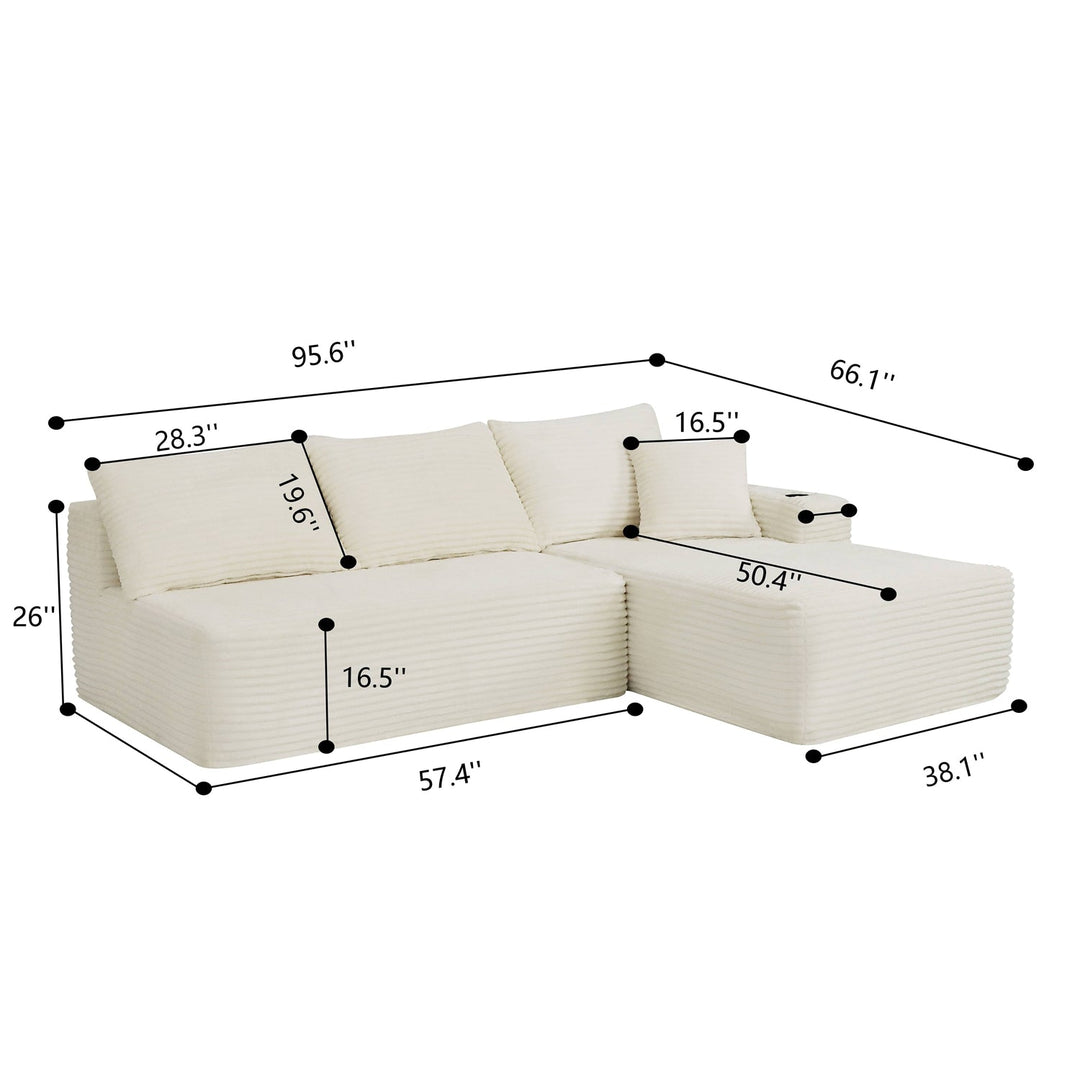 96" L-Shaped Sectional Sofa with Chaise in Plush Corduroy