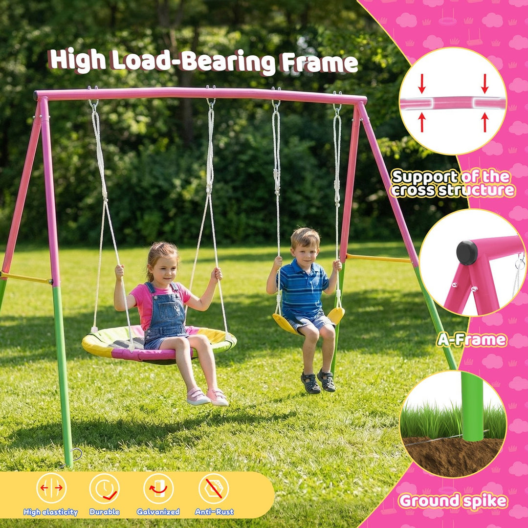 Outdoor Swing Set with Saucer & Belt Swings - 330lbs Capacity