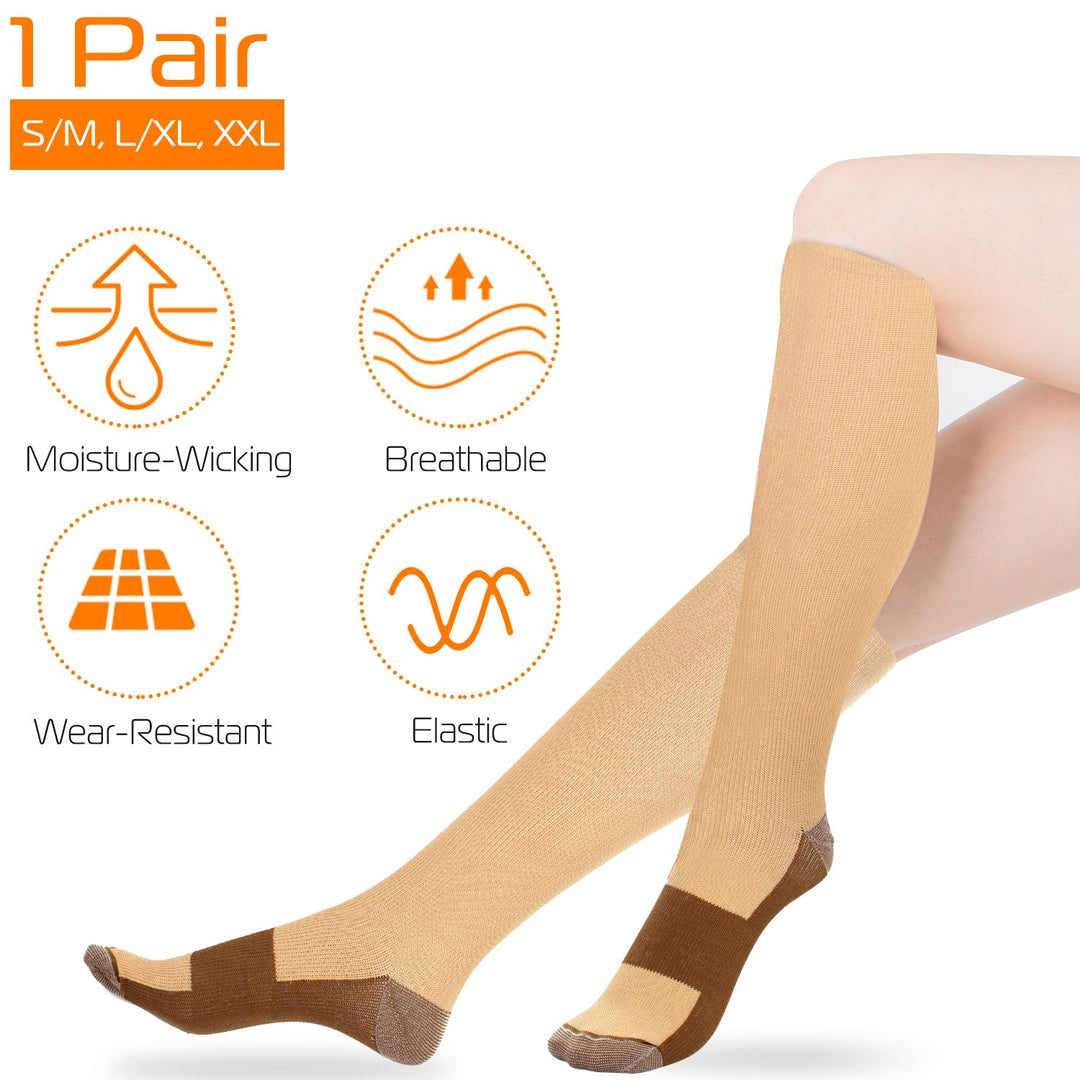 Unisex Copper Compression Socks Women Man Durable Hose Graduated Support Socks for Running Nursing Shin Splints Edema Swelling Recovery