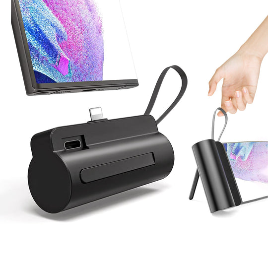 5000mAh Portable Phone Charger Built-in Type-C IOS Cable Dual Output Power Bank Compact Size Compatible with IOS Phone Samsung