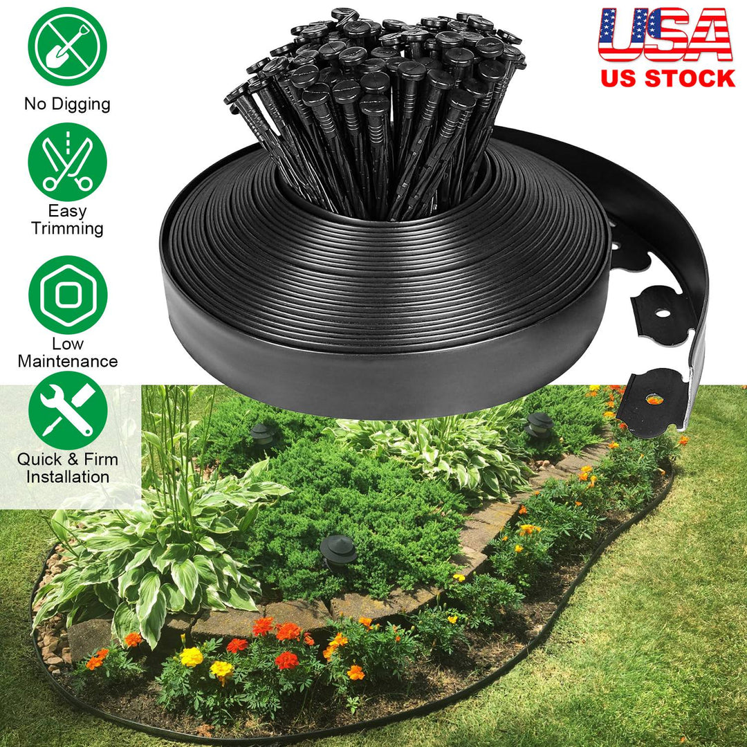 32.8FT Non-Digging Plastic Garden Edging Kit Plastic Garden Border with 30 Spikes 2In Tall Border Edging for Garden Lawn Yard Flower Beds