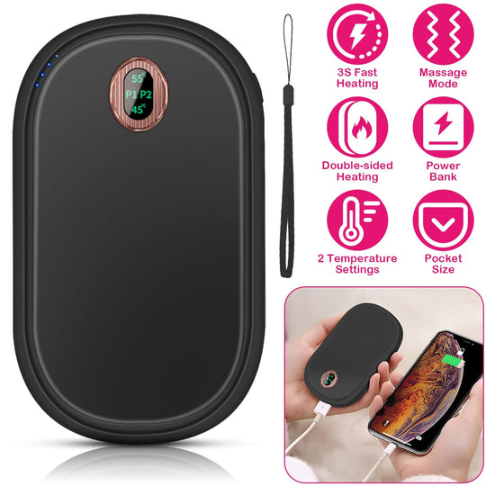 Rechargeable Hand Warmer Electric Hand Heater Portable Reusable Pocket Warmer Power Bank with Digital Display 2 Levels Double-sided Heating