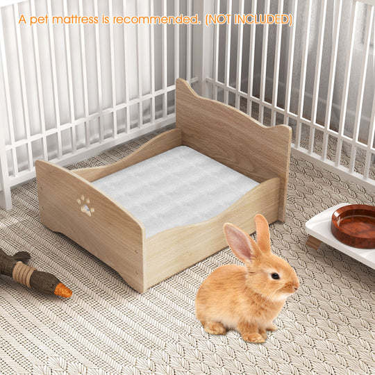 Elevated Pet Bed Frame with Rails and Cute Headboards-Walnut