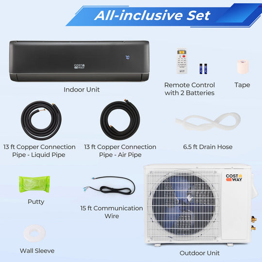 GreyVolt Series Energy Star Certified 12000 BTU 21 SEER2 208-230V Mini Split Air Conditioner and Heater Gray