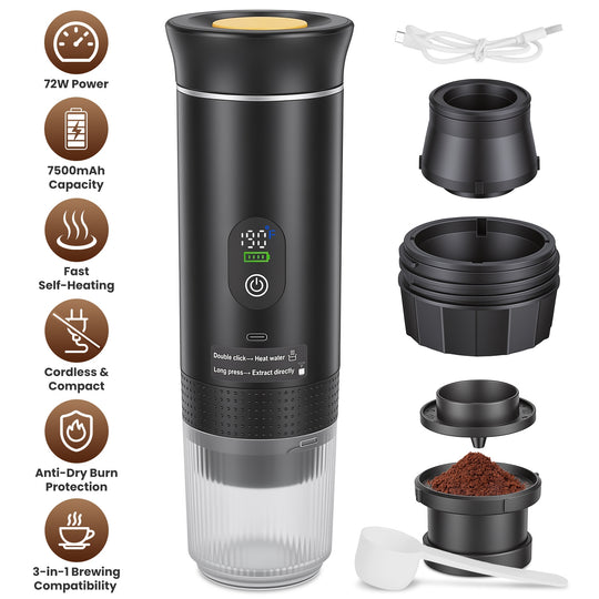 Portable Espresso Machine with Self-Heating & 7500mAh Battery