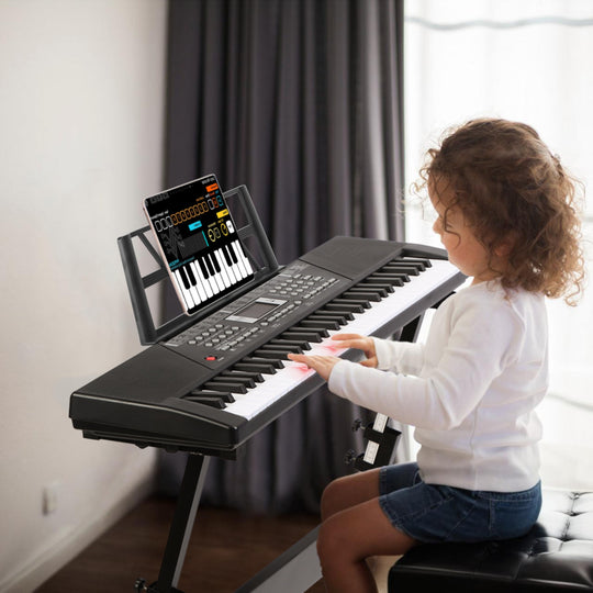 61 Keys Digital Music Keyboard Electric Piano Electronic Musical Instrument Kids Learning Keyboard with Stand Light Up Keys Microphone for 3-12 Year O