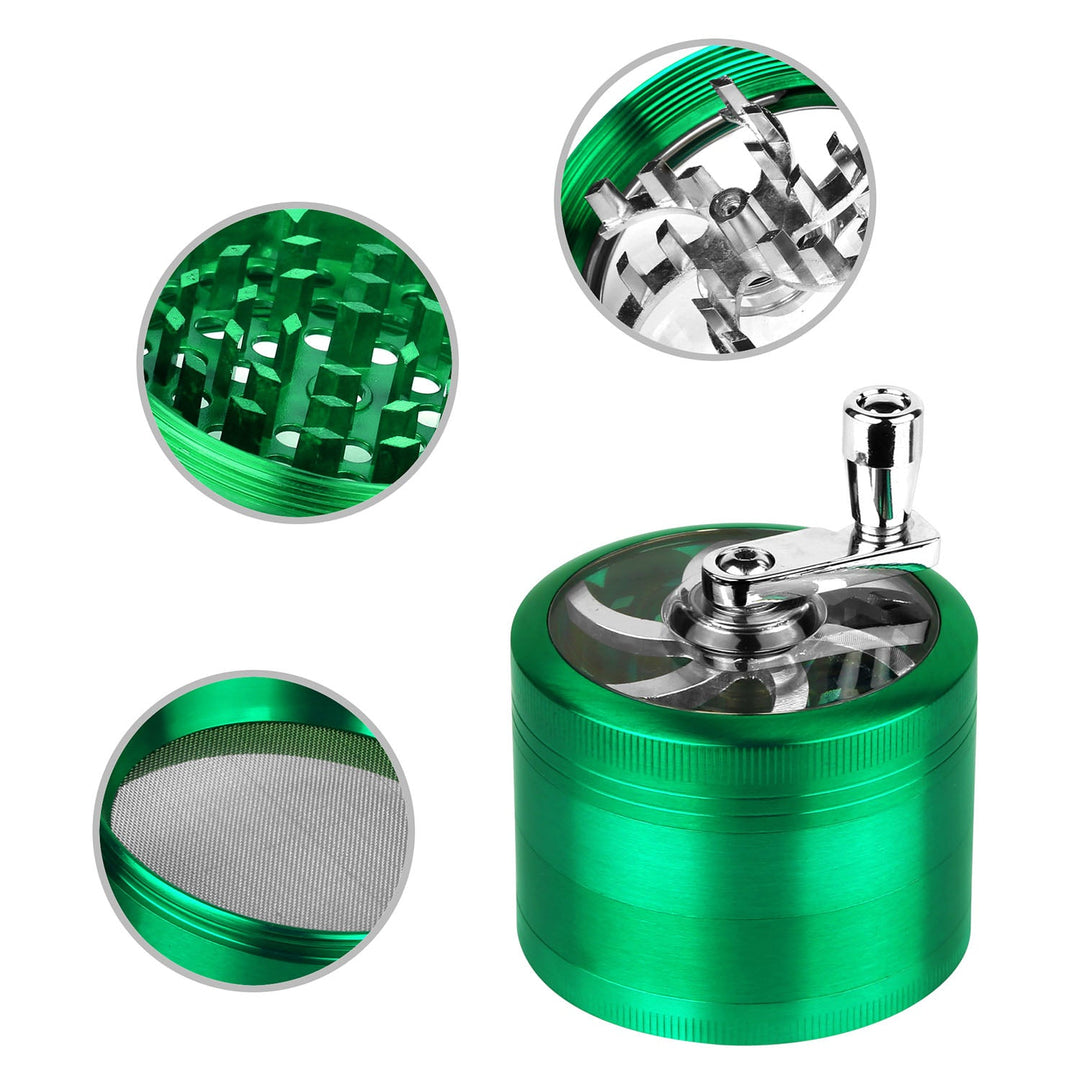 Herb Spice Tobacco Grinder 2.5-inch 4-Piece Zinc Alloy Hand Crank Crusher Kitchen Mill with Pollen Scraper