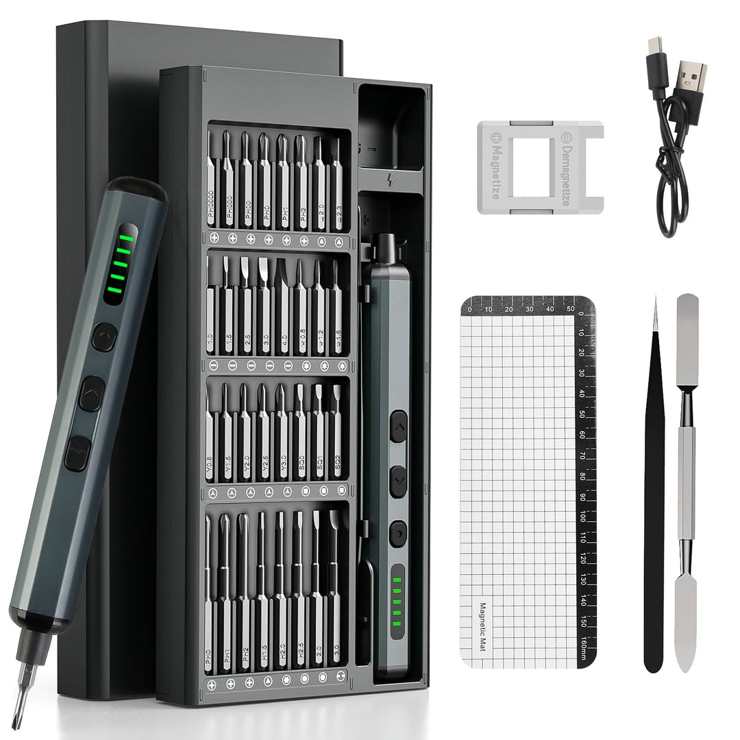 70 In 1 3.7V Mini Electric Screwdriver Kit Rechargeable Magnetic Repair Tool Kit with 5 Torque Settings 64 S2 Precision Bits 4 LED Lights for Phone Ca