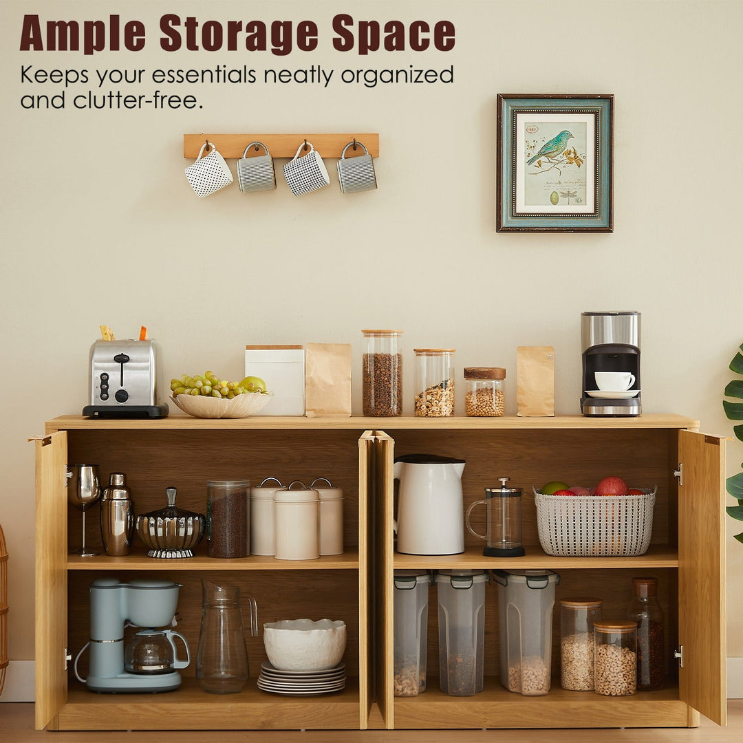 Fluted Sideboard Cabinet with 4-6 Doors and Wood-Grain Top