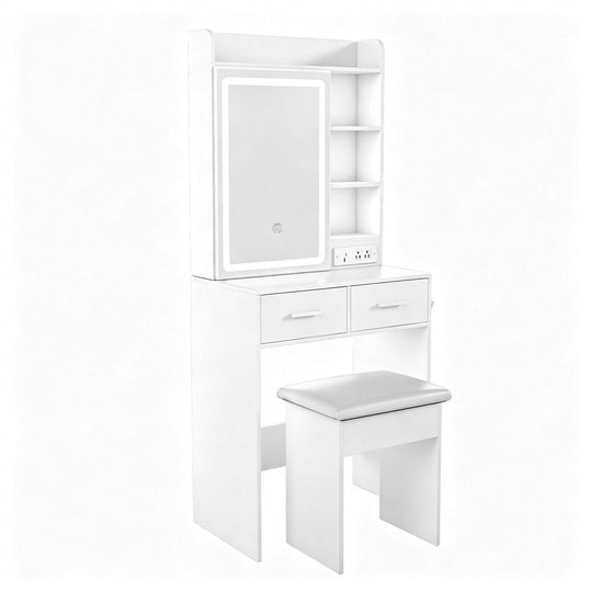Vanity Desk Set with LED Lighted Mirror & Padded Stool