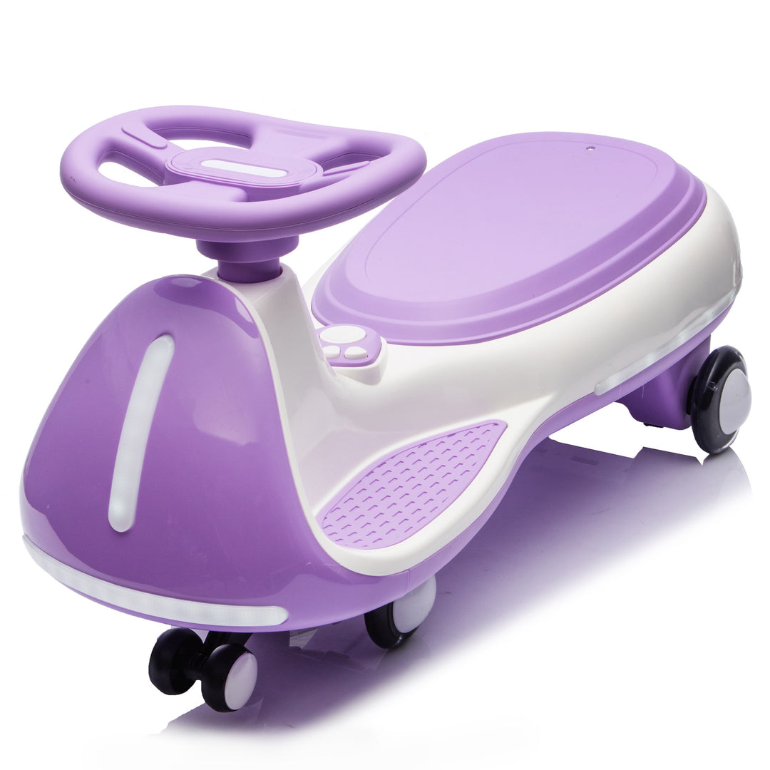 12V Kids Electric Wiggle Ride On Car, 2-in-1 Battery Powered Twist Car with Wireless Music, Controllable LED Lights & Fl