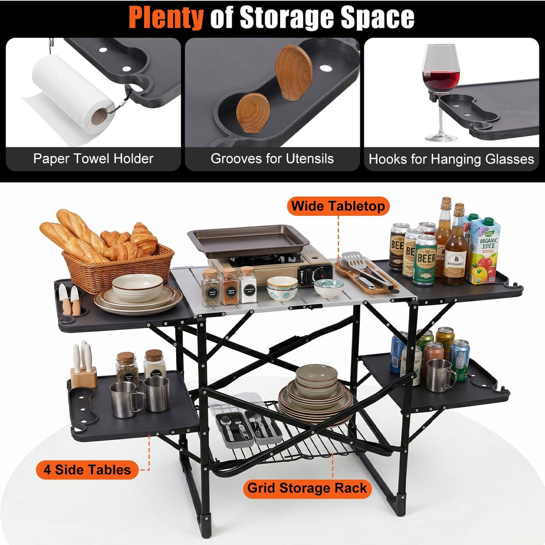 Folding Camping Kitchen Table with Heat-Resistant Top