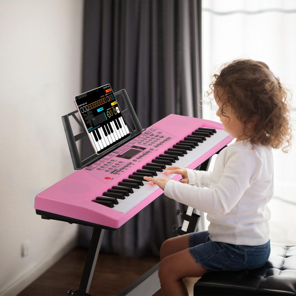 61 Keys Digital Music Keyboard Electric Piano Electronic Musical Instrument Kids Learning Keyboard with Stand Light Up Keys Microphone for 3-12 Year O