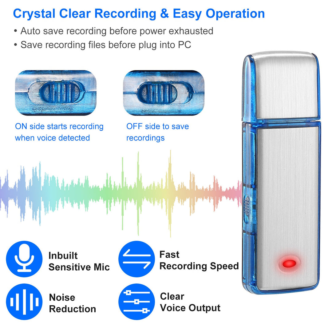 Mini Voice Recorder 16GB Digital Sound Audio Activated Recorder USB Flash Drive Disk w/ 192Hrs Recording U Disk Recorder For Meeting Lectures