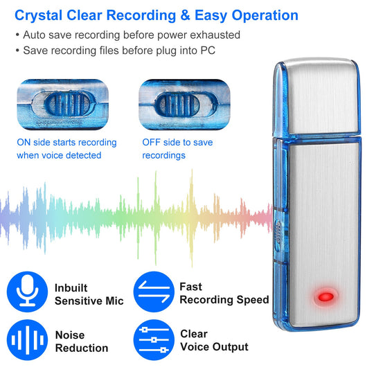 Mini Voice Recorder 16GB Digital Sound Audio Activated Recorder USB Flash Drive Disk w/ 192Hrs Recording U Disk Recorder For Meeting Lectures