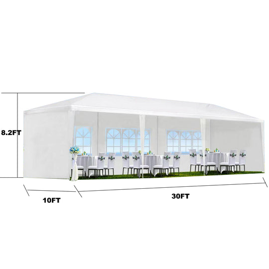 30′L × 10′W × 8.2′H Outdoor Waterproof Canopy Gazebo Patio Party Tent with 3 Window Sidewalls, 2 Zipper Walls for Weddin