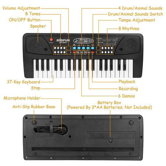 37-Key Electronic Keyboard with Microphone for Kids