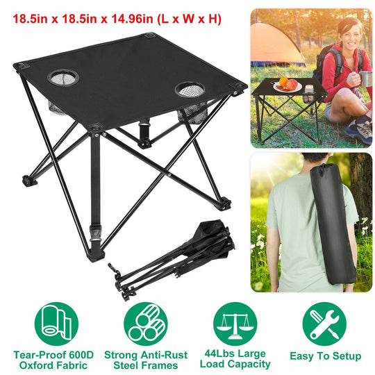 1Pc Foldable Camping Table Portable Picnic Table Lightweight Travel Desk with 2 Cup Holders Carrying Bag