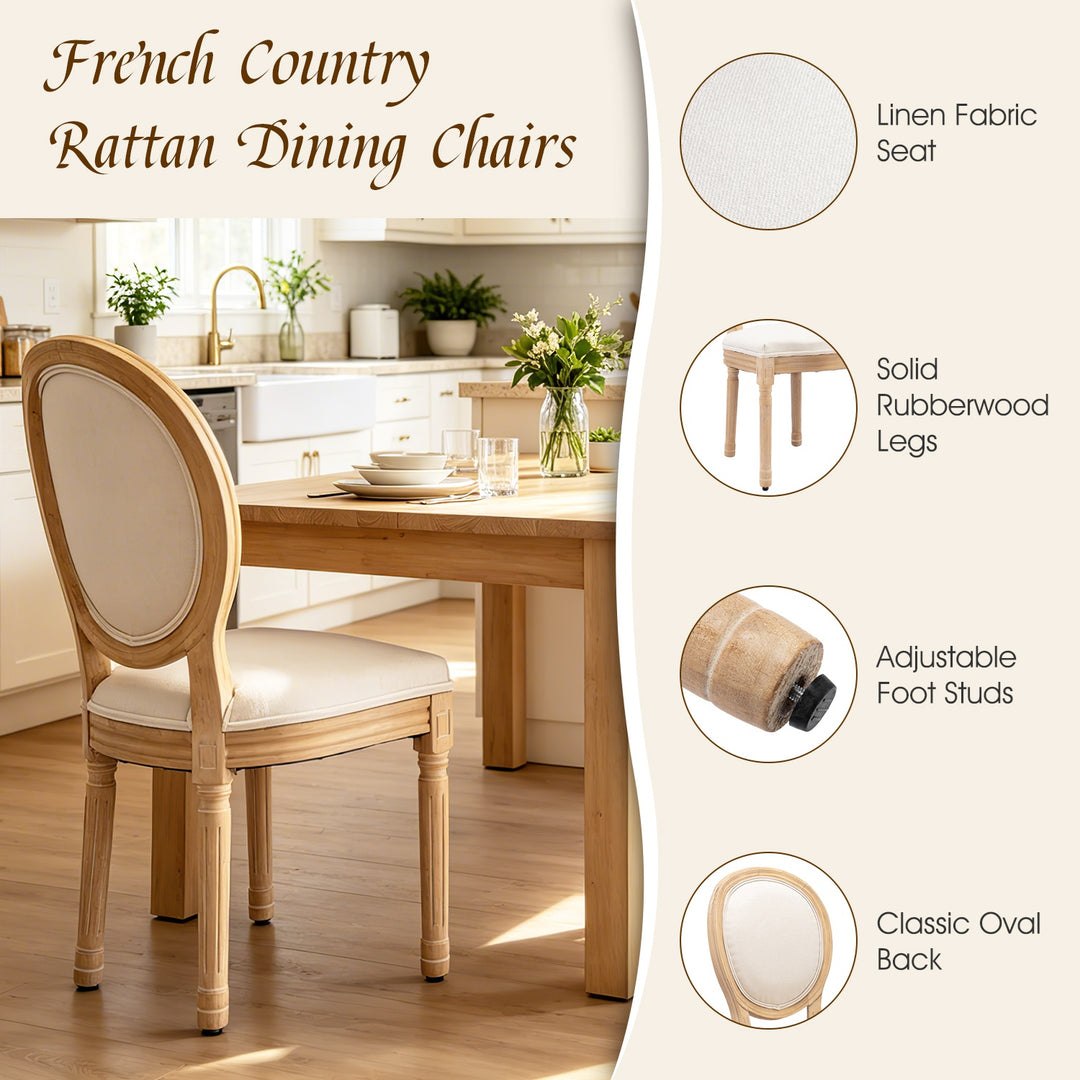 French Style Solid Wood Dining Chairs Set of 2, Elegant Oval Back Kitchen Side Chairs for Dining Room & Living Room
